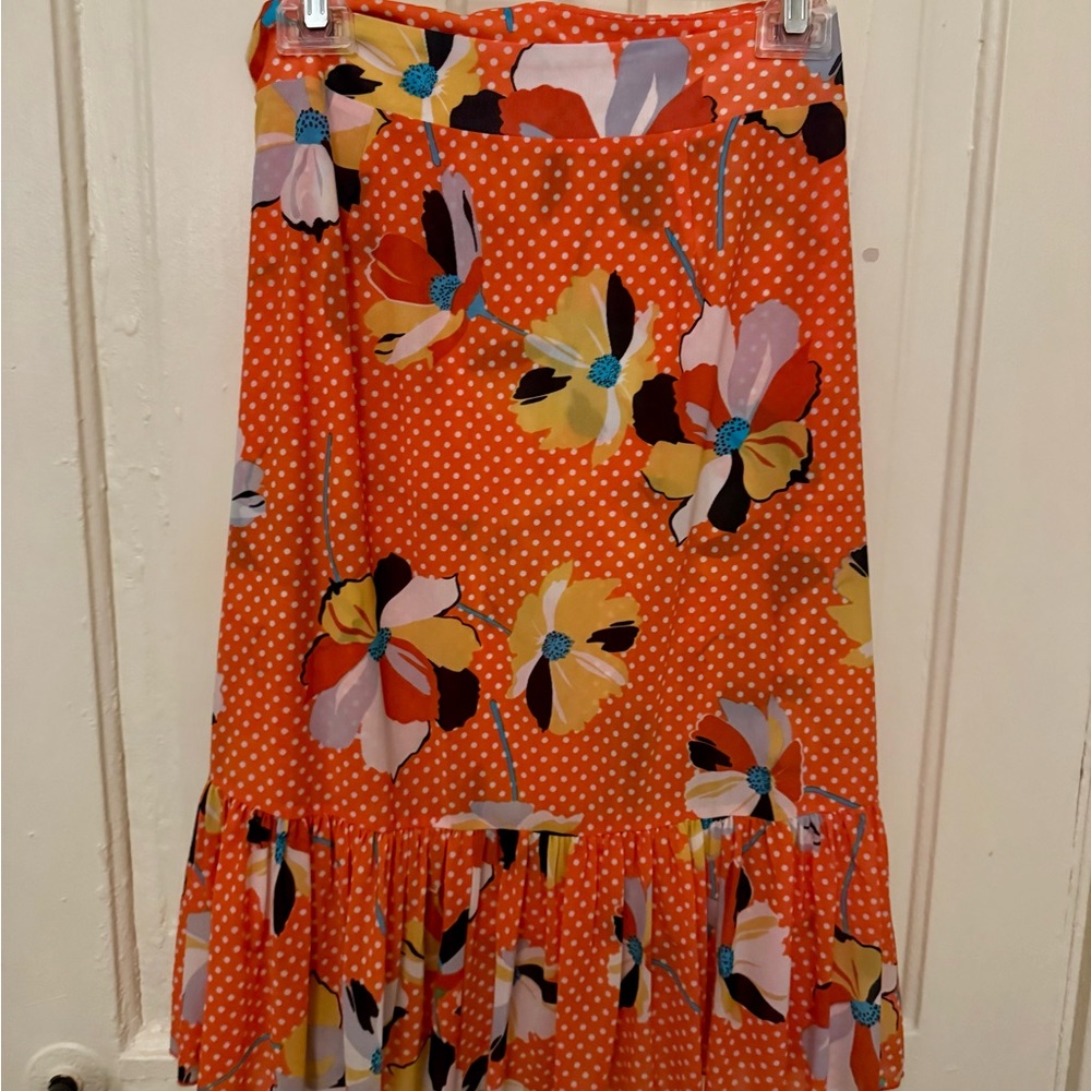 CAbi Orange Floral Ruffle Wrap Midi Skirt - Picture 2 of 5